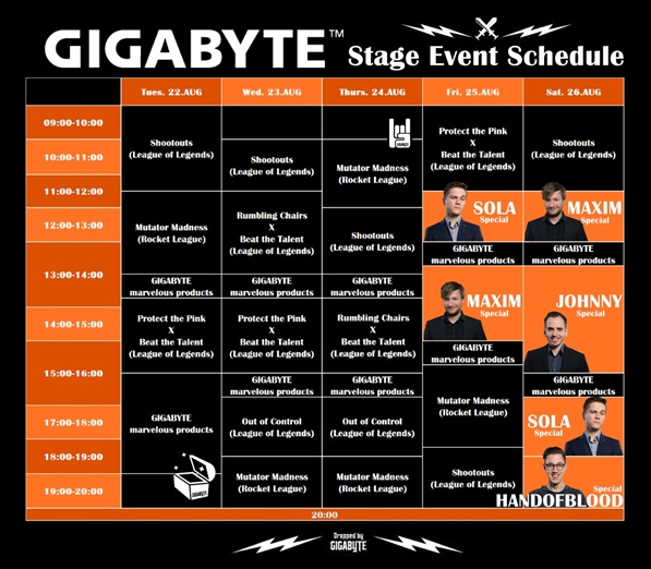 GIGABYTE Gamescon 2017 Schedule 1
