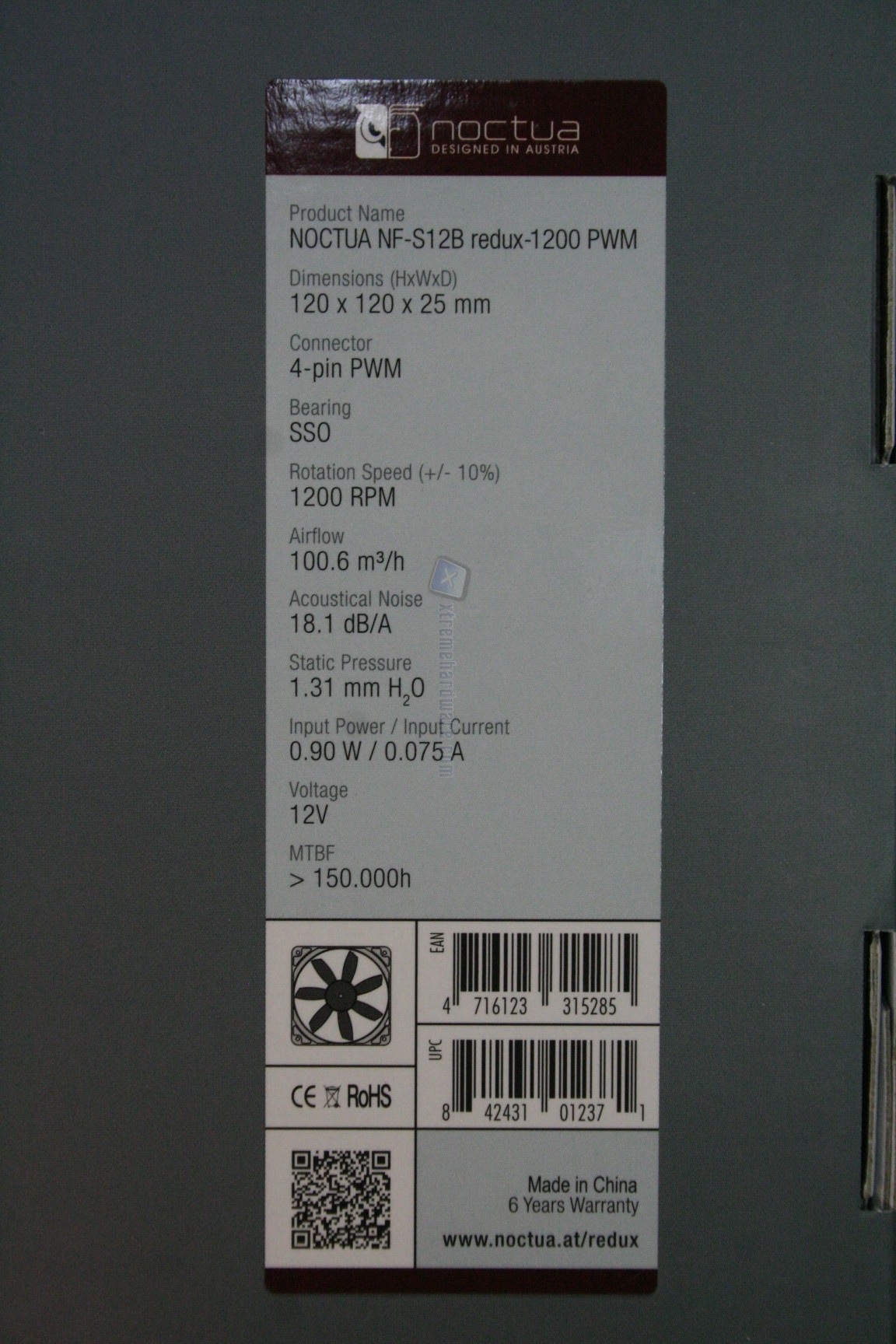 Noctua NF-S12B redux-1200 Ventola di raffreddamento ad alte prestazioni a 3 pin con 1200 RPM 120mm Grigio 
