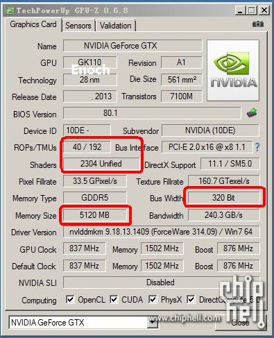 NVIDIA GeForce GTX Titan LE GPU-z