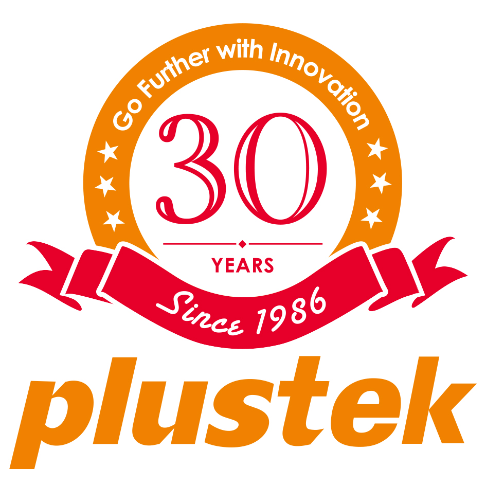 logo plustek 30 anniversary vertical